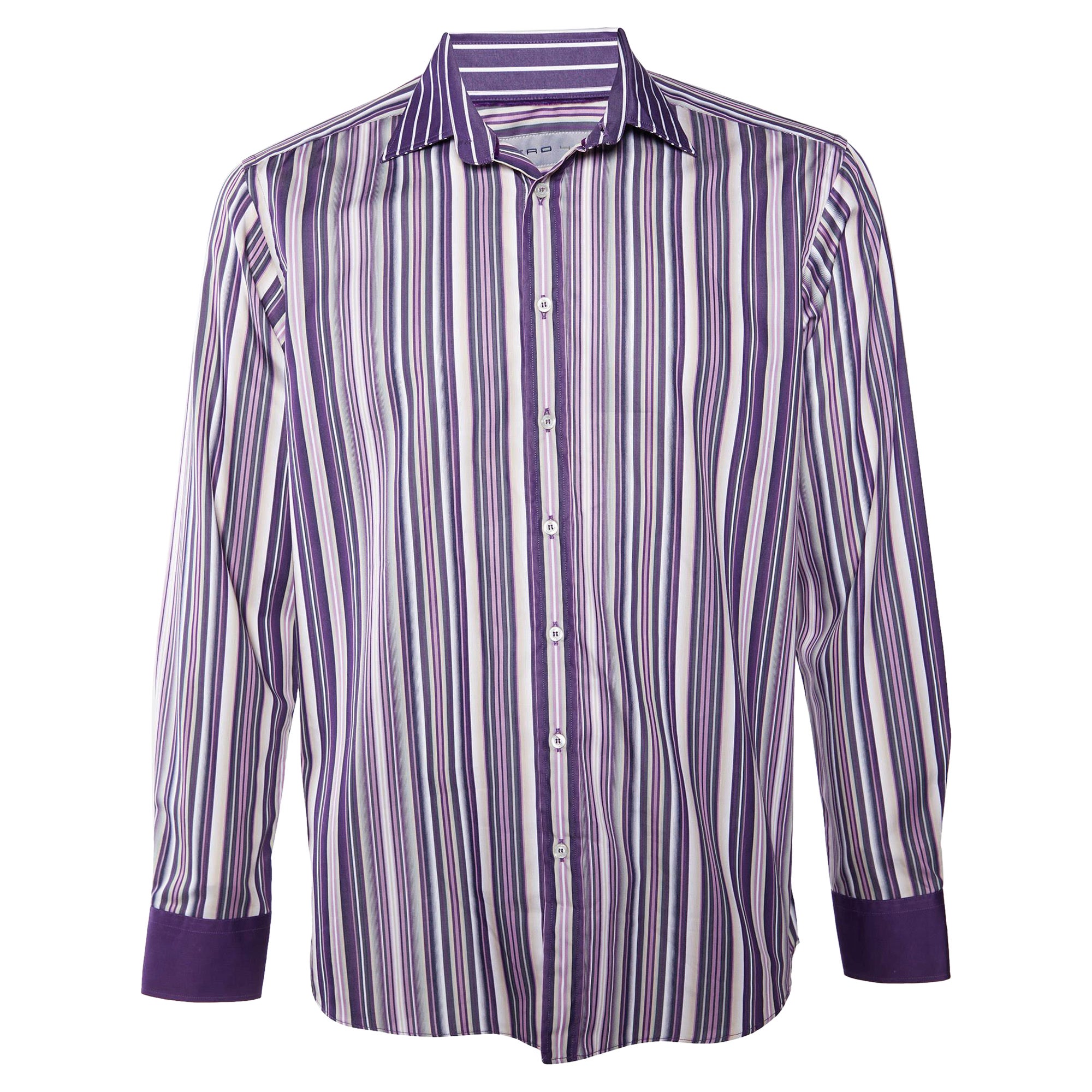 Etro Purple Striped Cotton Button Front Shirt L For Sale