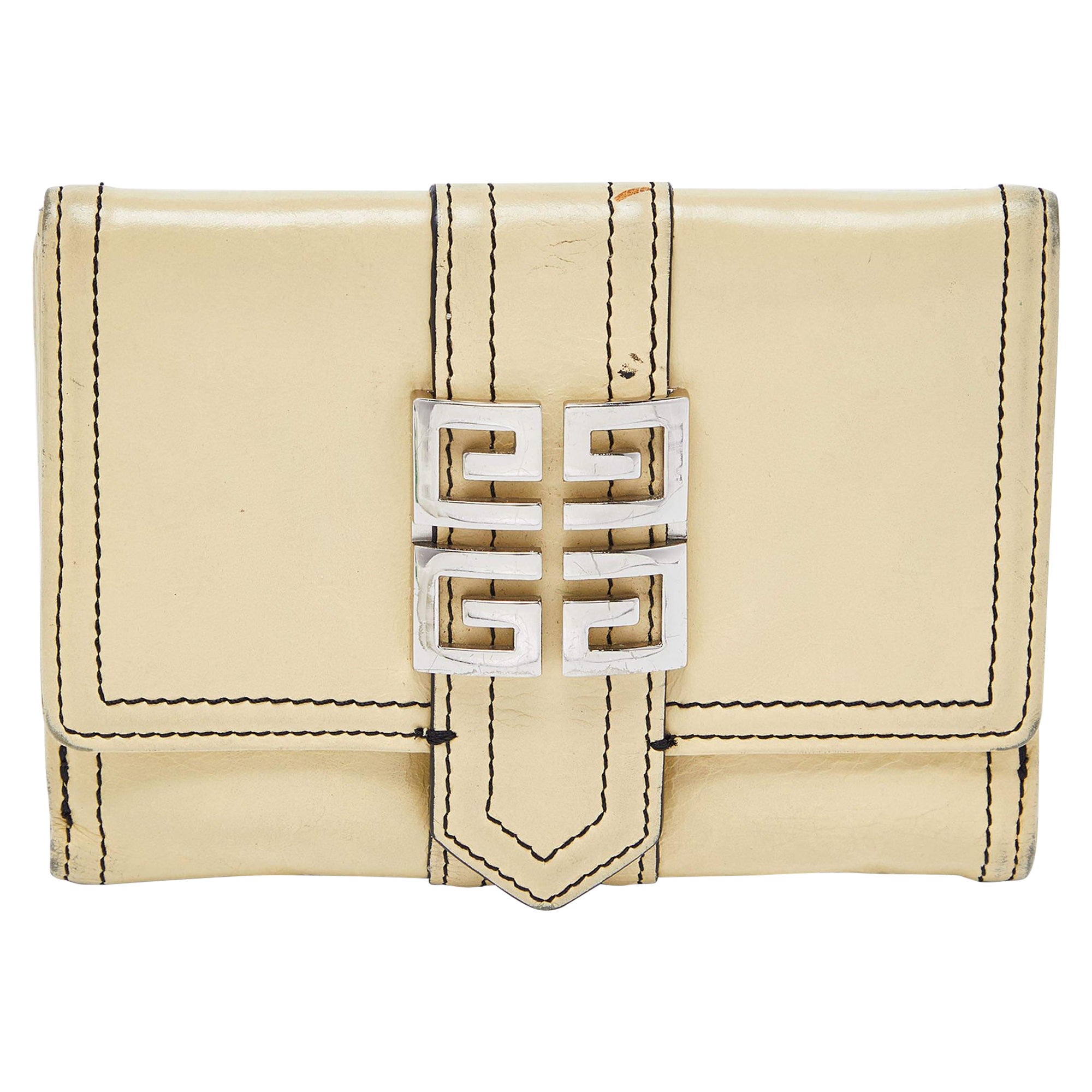 Givenchy Beige Leather Flap Compact Wallet For Sale
