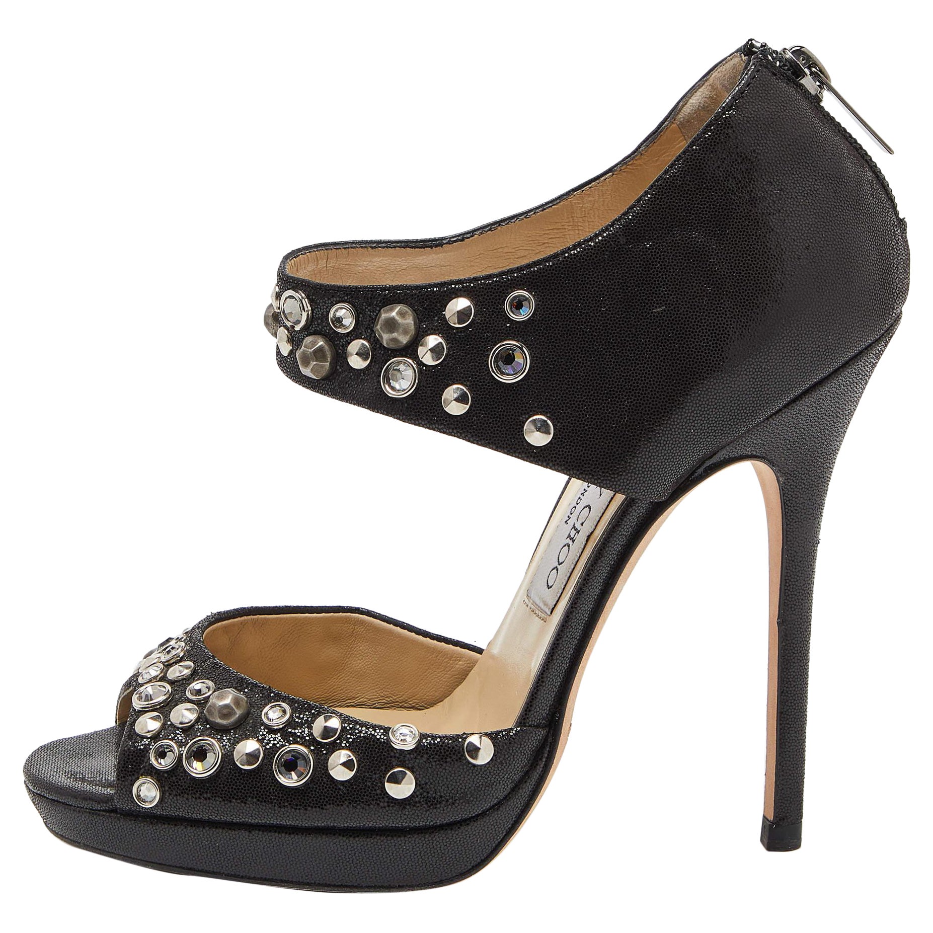 Jimmy Choo Sandali Bonnie in pelle scamosciata laminata nera misura 37 in vendita