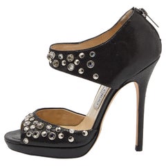 Jimmy Choo Black Laminated Suede Bonnie Sandals Size 37