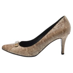 Fendi Beige/Brown Watersnake Leather Pointed Toe Pumps Size 39.5
