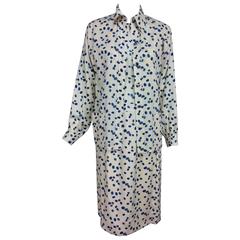 Vintage blue and cream silk bead print 3 piece set skirt shell and jacket 1950s 12