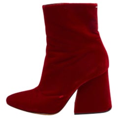 Maison Margiela Red Velvet Block Heel Zip Up Ankle Boots Size 41