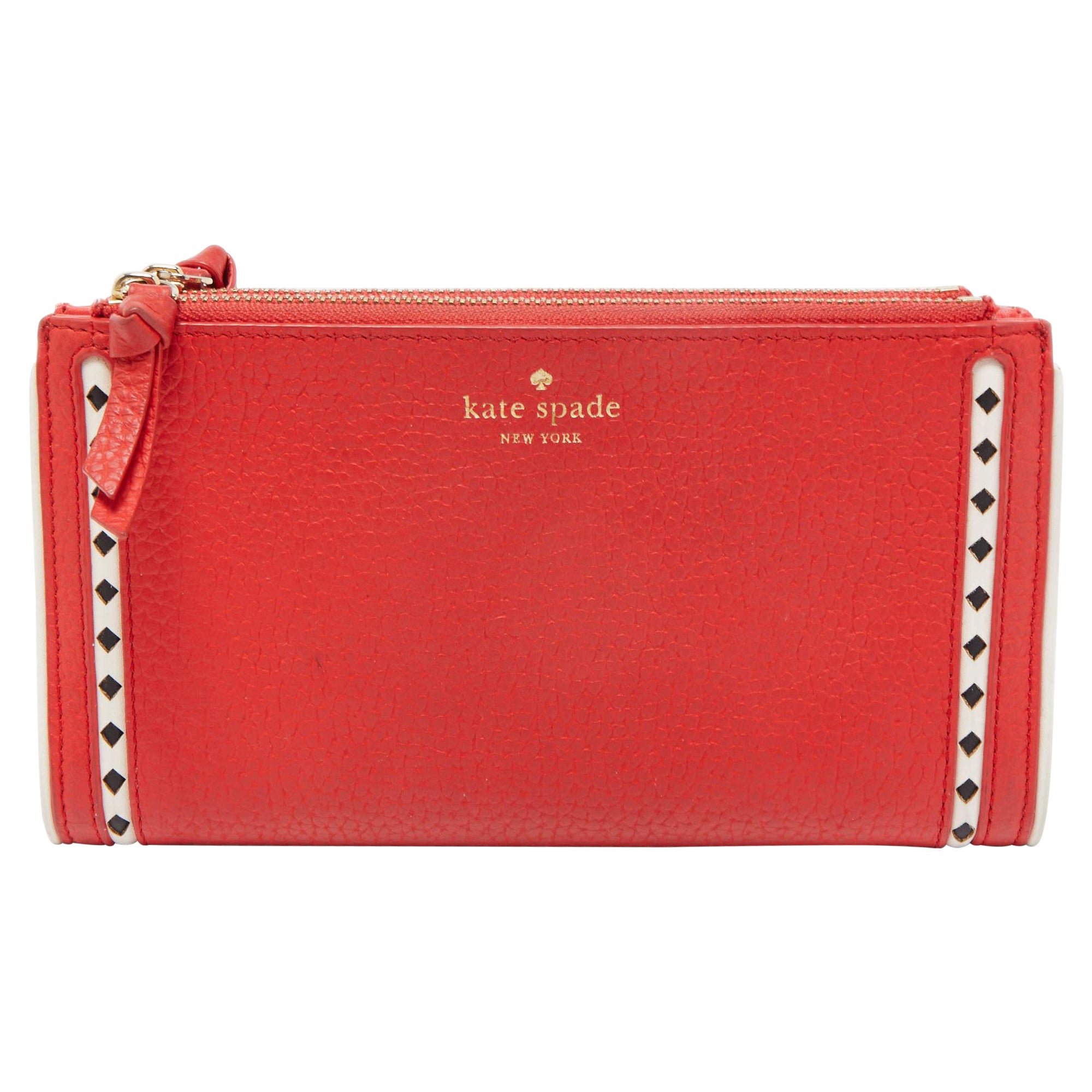 Kate Spade Rote Leder-Clutch mit doppeltem Reißverschluss im Angebot