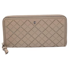 Tory Burch Beige Diamond Laser Cut Leather Zip Around Wallet