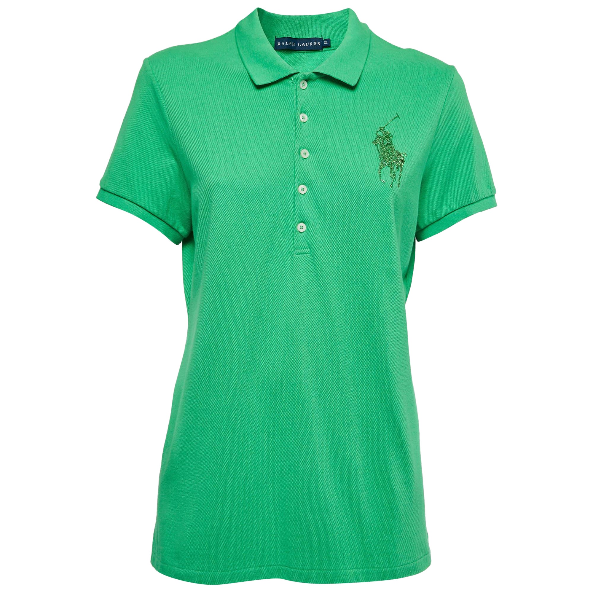 Polo Ralph Lauren Verde Algodón Cristal Logotipo Adornado XL