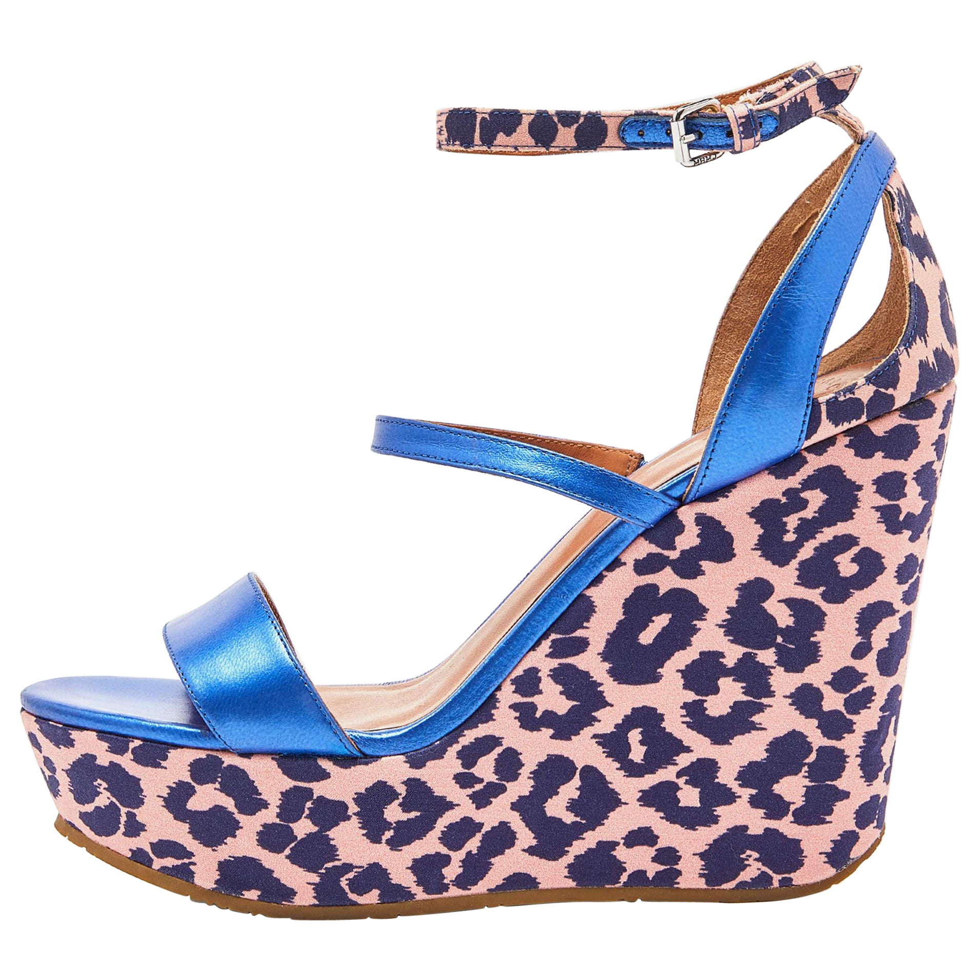 Marc by Marc Jacobs Leather & Animal Print Wedge Ankle Strap Sandals Size 38 For Sale
