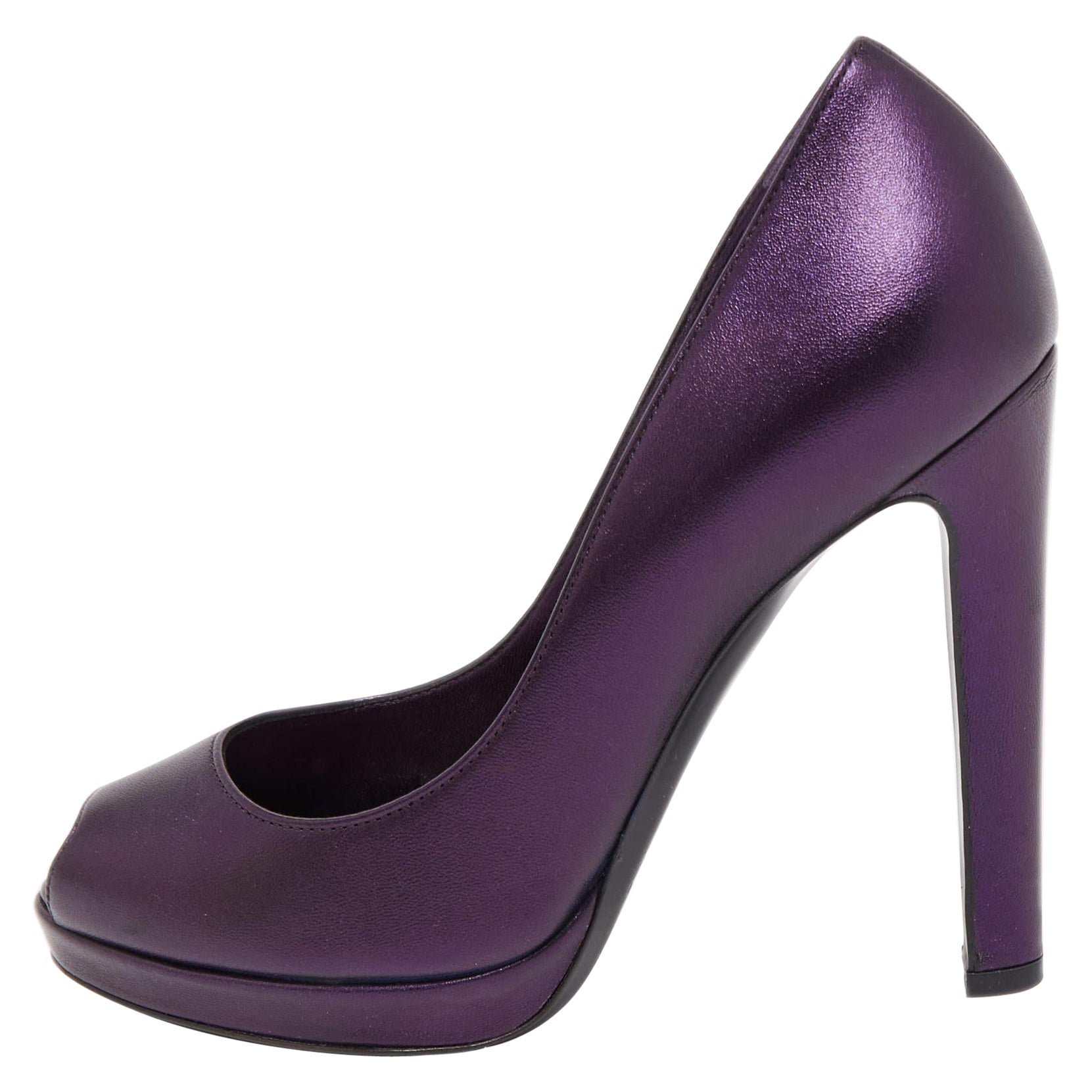 Escarpins Sergio Rossi à bout ouvert en cuir violet métallisé, taille 38