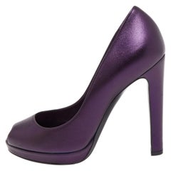 Sergio Rossi Bombas peep to de piel morada metalizada talla 38
