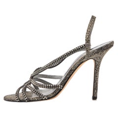 Gina Two Tone Crystal Embellished Embroidered Fabric Slingback Sandals Size 38.5