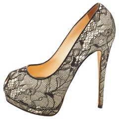 Giuseppe Zanotti Black/White Lace and Glitter Peep Toe Platform Pumps Size 38