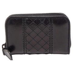 Bottega Veneta Black Intrecciato Leather Zip Coin Purse