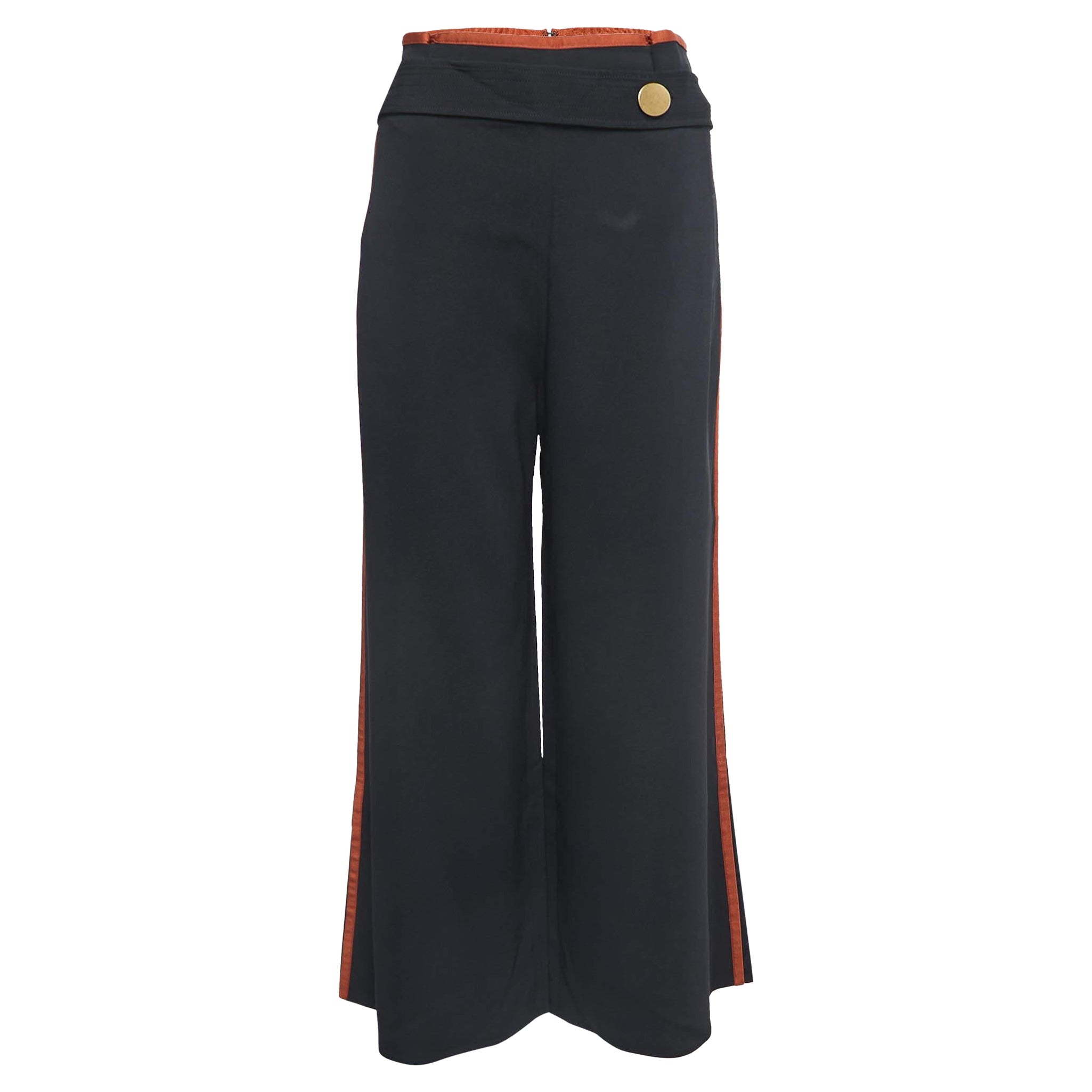 Peter Pilotto Black/Brown Crepe Button Embellished Wide Leg Trousers M For Sale