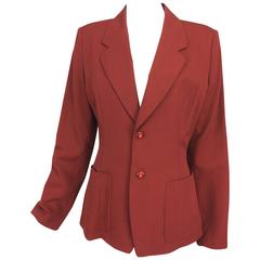 Matsuda brick red gabardine single breasted patch pocket blazer jacket 1980s 9