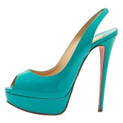 Christian Louboutin Pumps Lady Peep in pelle verniciata turchese misura 39,5