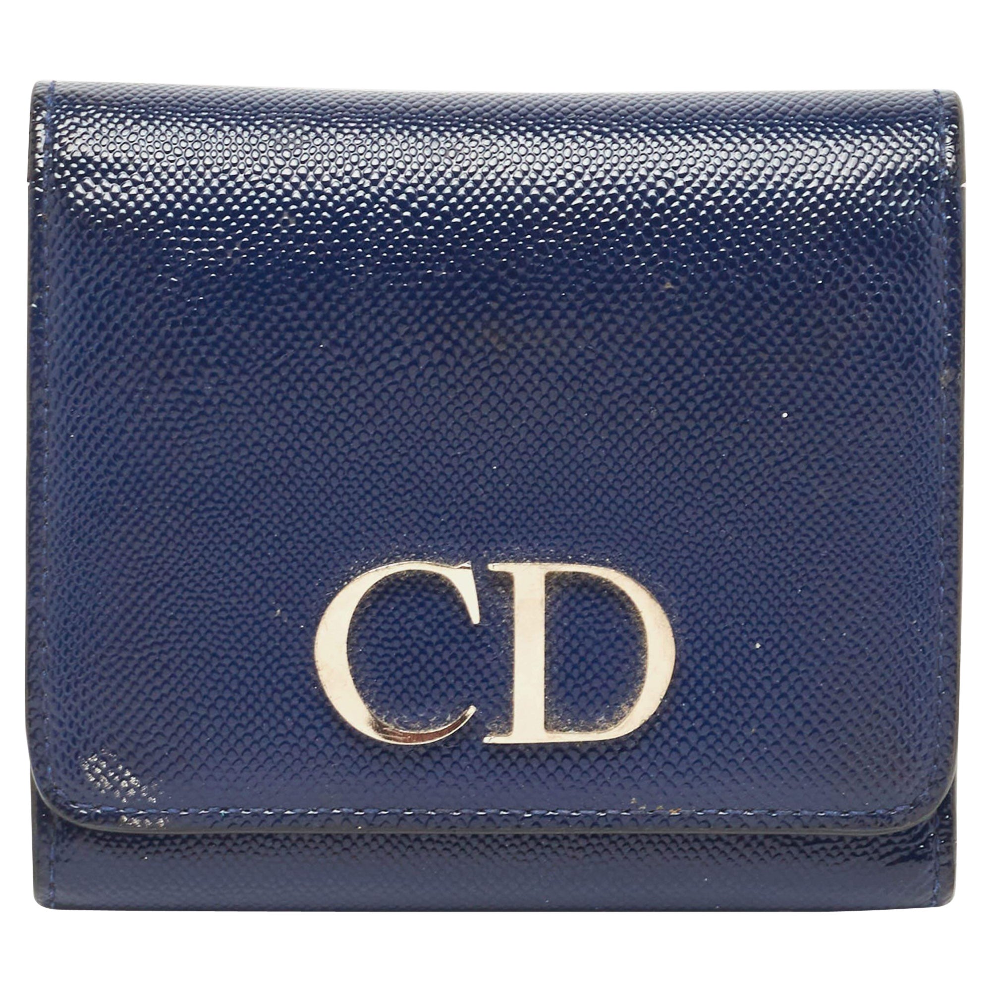 Dior Blue Patent Leather Mania Trifold Wallet