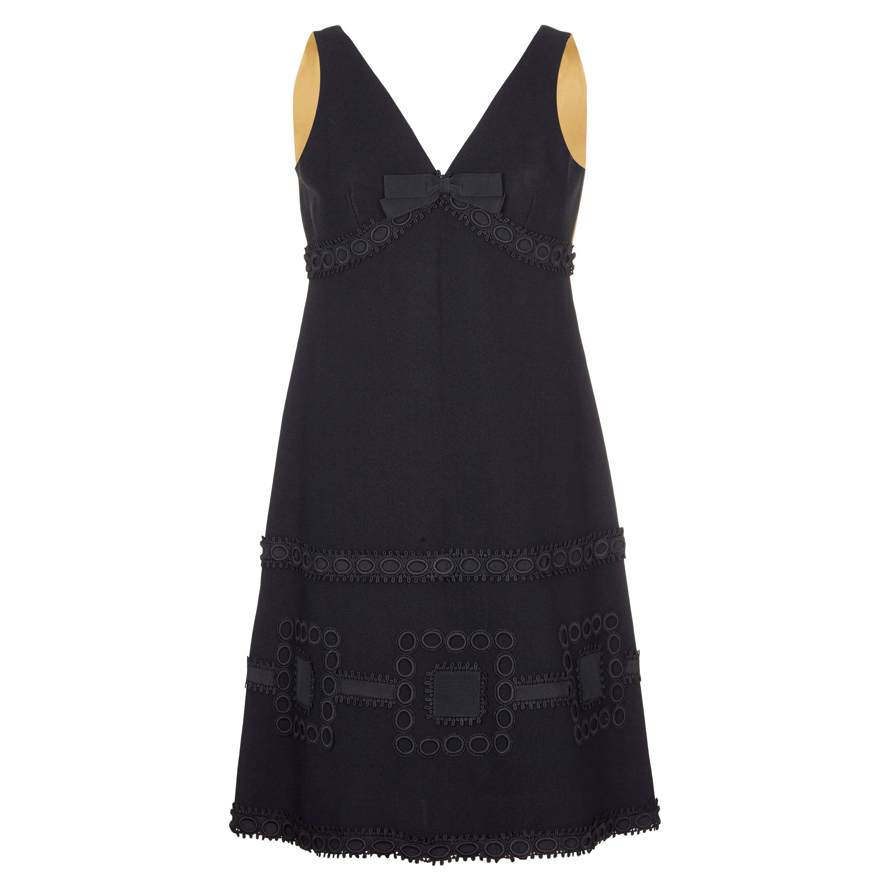 1960s French Couture Simone Mirman Black Dress For Sale