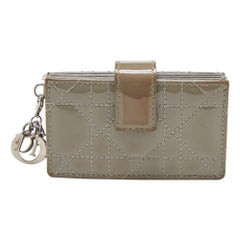 Dior Grey Cannage Patent Leather Lady Dior 5 Gusset Card Holder