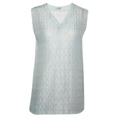 Miu Miu Blue Patterned Lurex Silk Blend Sleeveless Top L