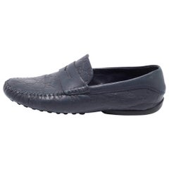 Gucci Navy Blue Leather Penny Slip On Loafers Size 42.5
