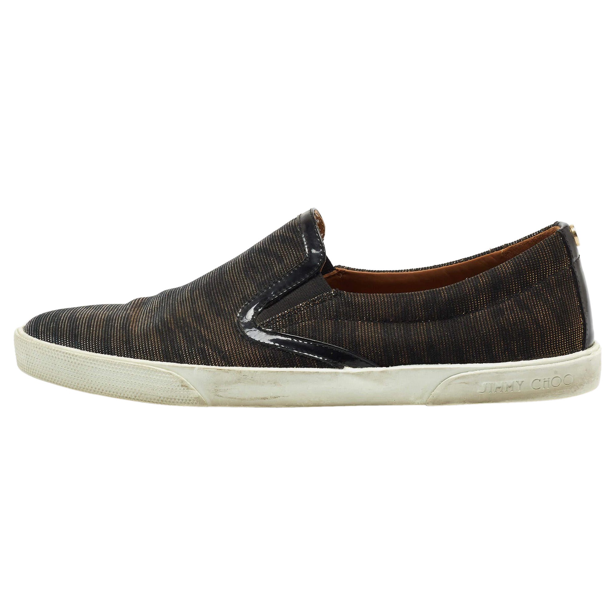 Jimmy Choo - Baskets basses en toile irisée et vernies, taille 38