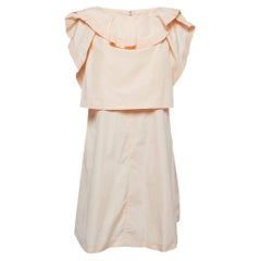 Chloe Pink Cotton Ruffle Overlay Detail Mini Dress M