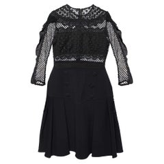 Self-Portrait Black Lace & Crepe Long Sleeve Mini Dress M