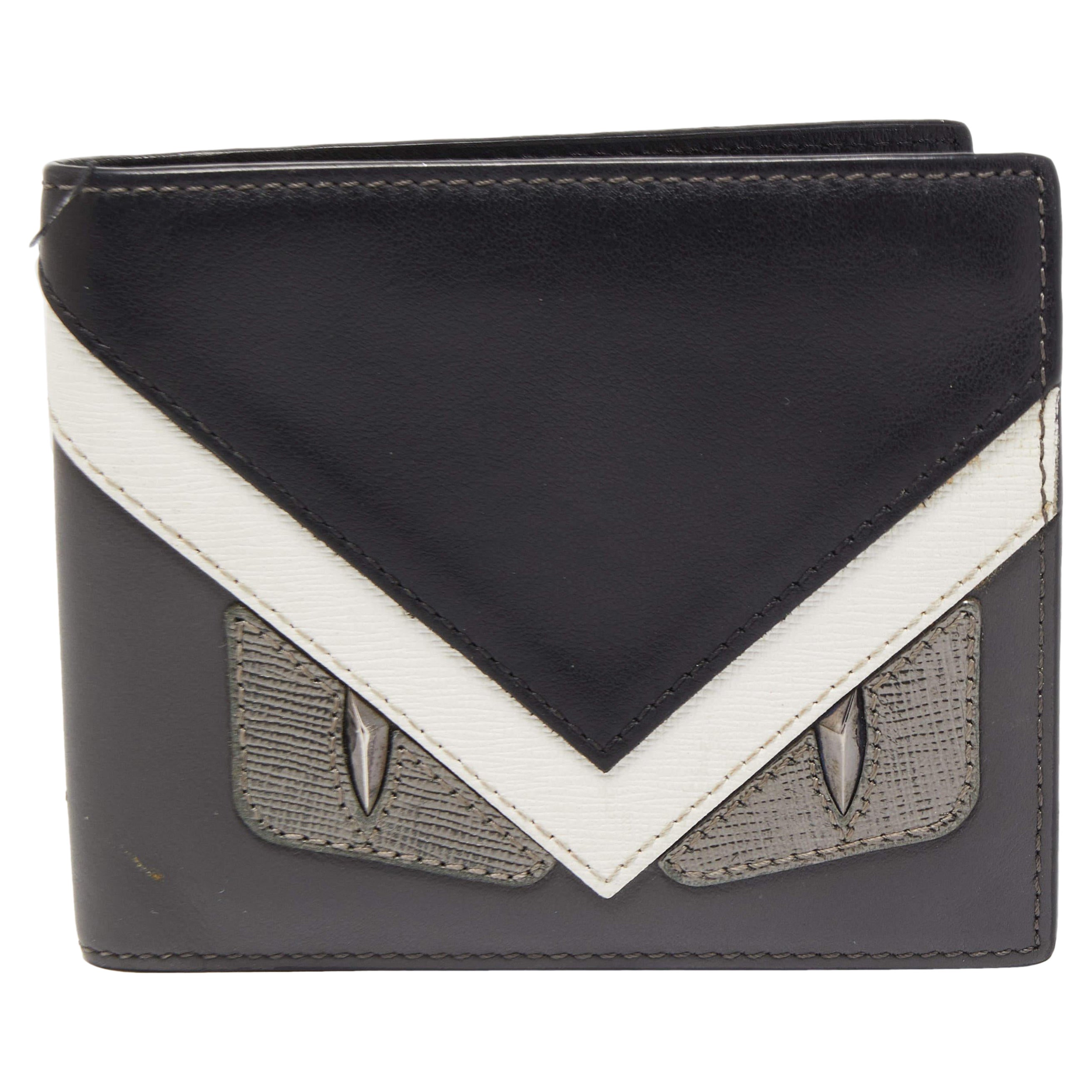 Fendi Tri Color Leather Bag Bugs Eyes Bifold Wallet For Sale