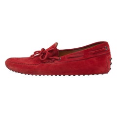 Used Tod's Red Suede Bow Detail Driving Loafers Size 42.5