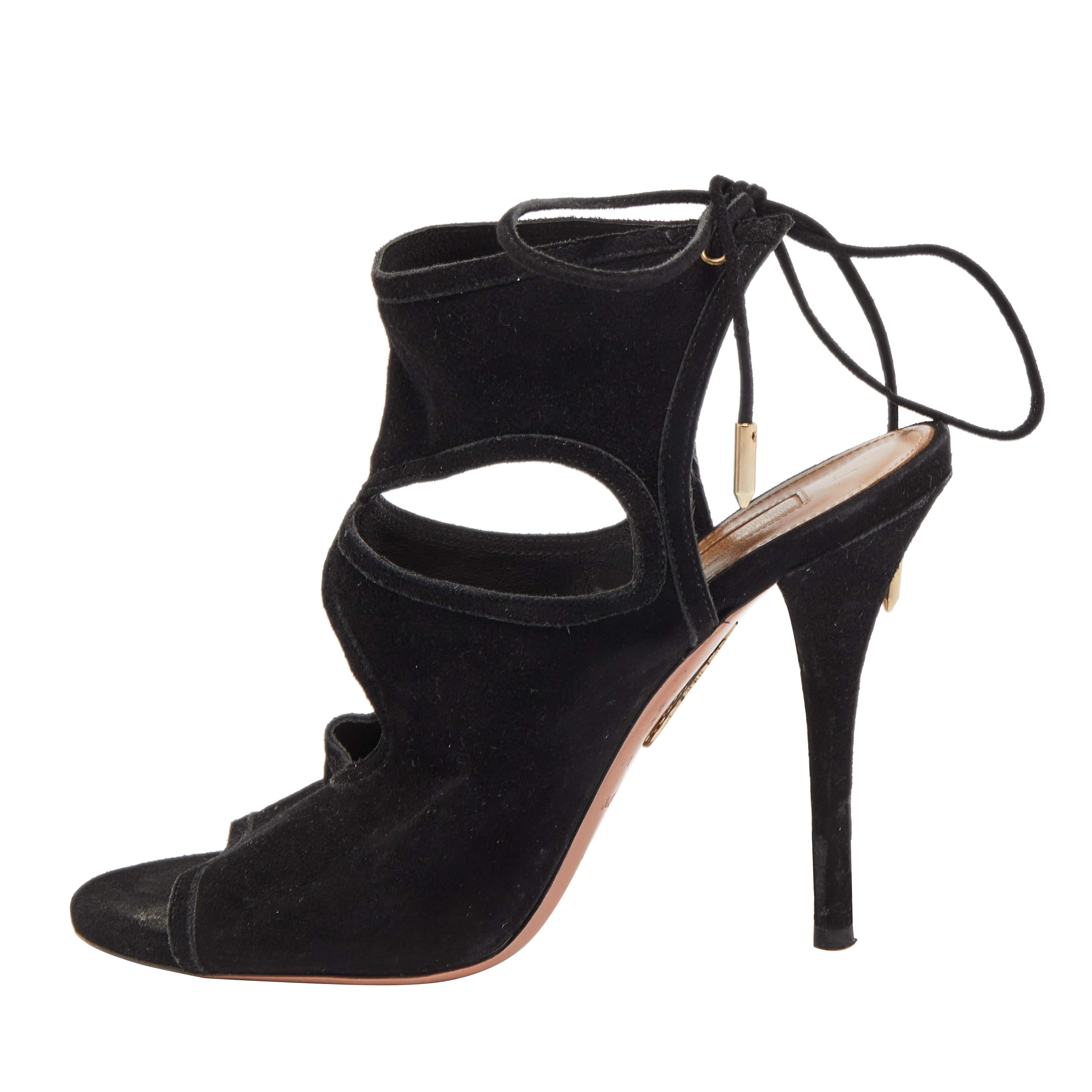 Aquazzura - Sandales à lanières en daim noir Taille 37