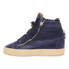 Giuseppe Zanotti Navy Blue Leather High Top Sneakers Size 43