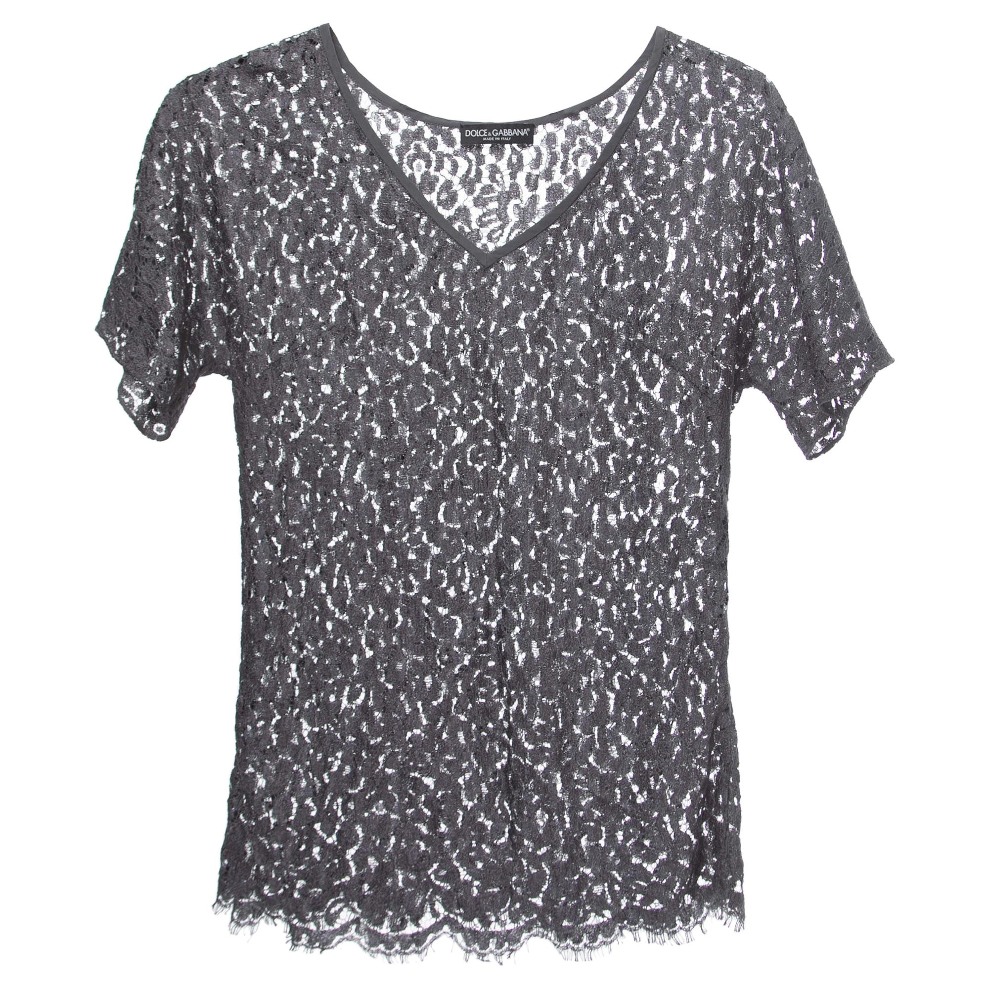 Dolce & Gabbana Top de encaje gris con cuello en V S