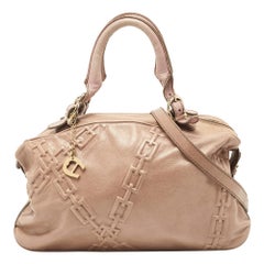 Aigner Mauve Embossed Leather Logo Charm Satchel