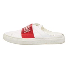 Phillip Plein White/Red Leather Crystal Embellished Logo Sneaker Mules Size 38
