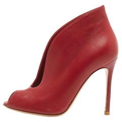 Gianvito Rossi Red Leather Vamp Peep Toe Ankle Booties Size 36