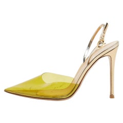 Gianvito Rossi Green/Silver Leather and PVC Slingback Pumps Size 39.5