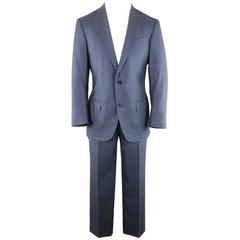 Used Men's ERMENEGILDO ZEGNA 38 Regular Navy Stripe Wool 2 Button Notch Lapel Suit