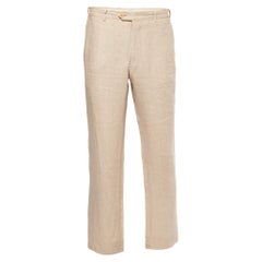Armani Collezioni Pantalones rectos de lino beige 2XL