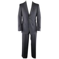 Men's SALVATORE FERRAGAMO 38 Regular Navy Pinstripe Wool Notch Lapel Suit 3