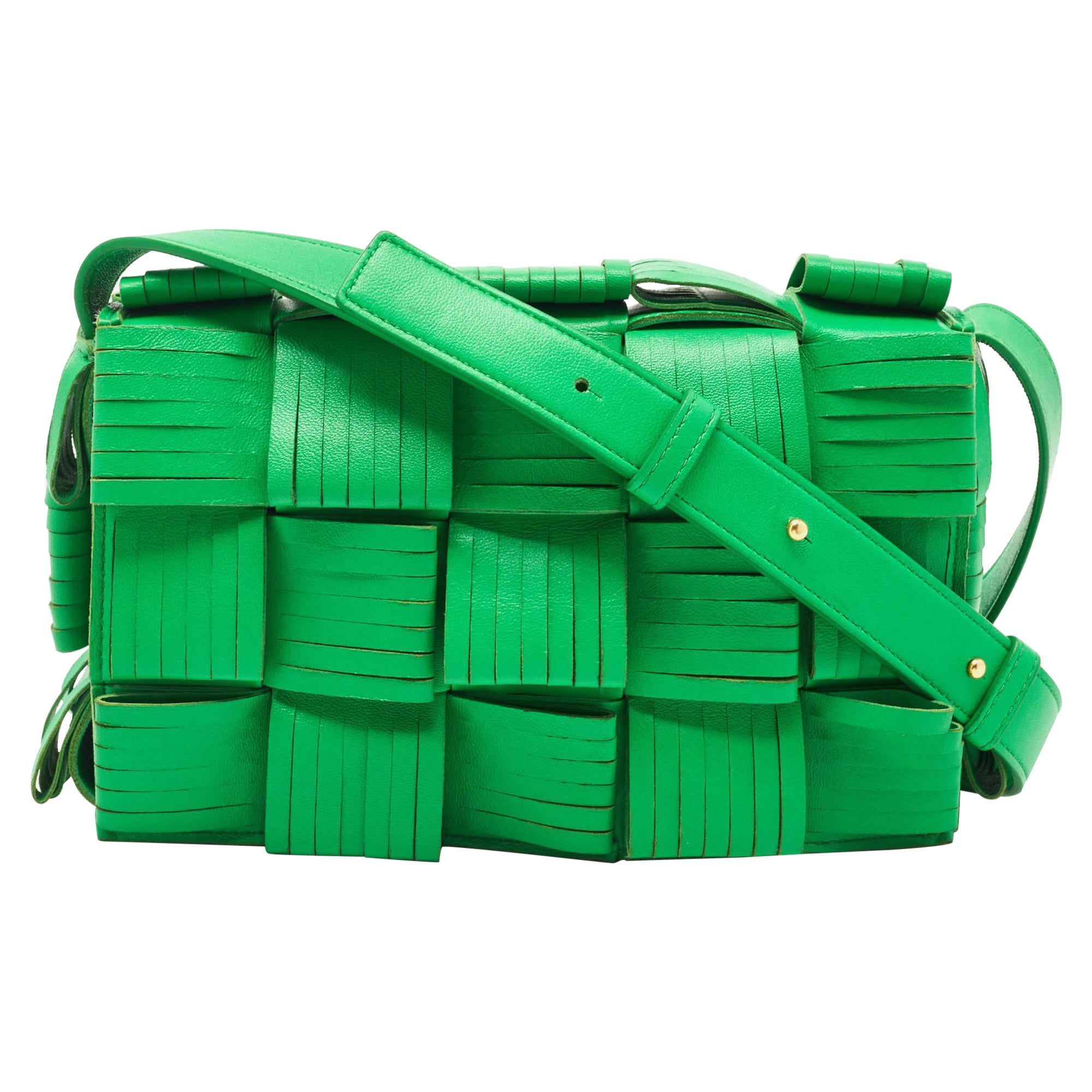 Bottega Veneta Green Leather Cassette Fringe Shoulder Bag