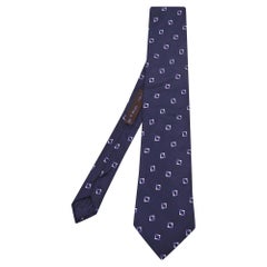 Etro Navy Blue Square Patterned Silk Jacquard Tie