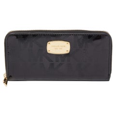 Michael Kors Black Patent Leather Zip Around Wallet