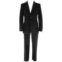 Men's SALVATORE FERRAGAMO 38 Regular Black Corduroy 2 Button Suit