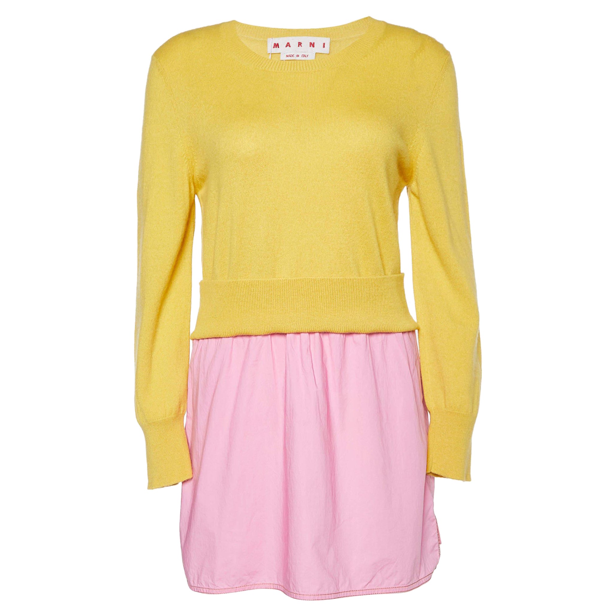 Marni Yellow Knit & Pink Cotton Layered Sweater M