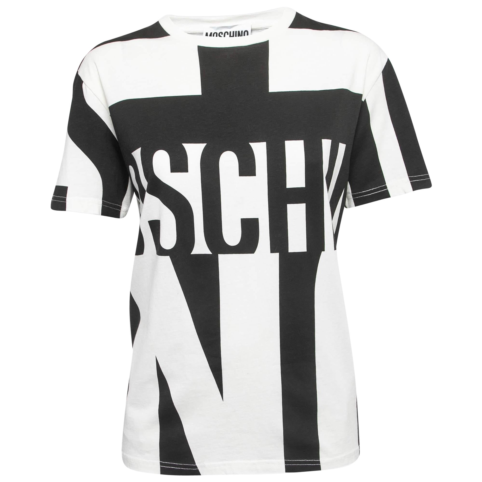 Moschino Couture Monochrome Logo Bedrucktes Baumwoll-Strick T-Shirt L