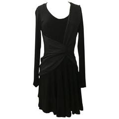 Balenciaga 2004 Ballet Warm Up Inspired Black Jersey Long Sleeve Faux Wrap Dress