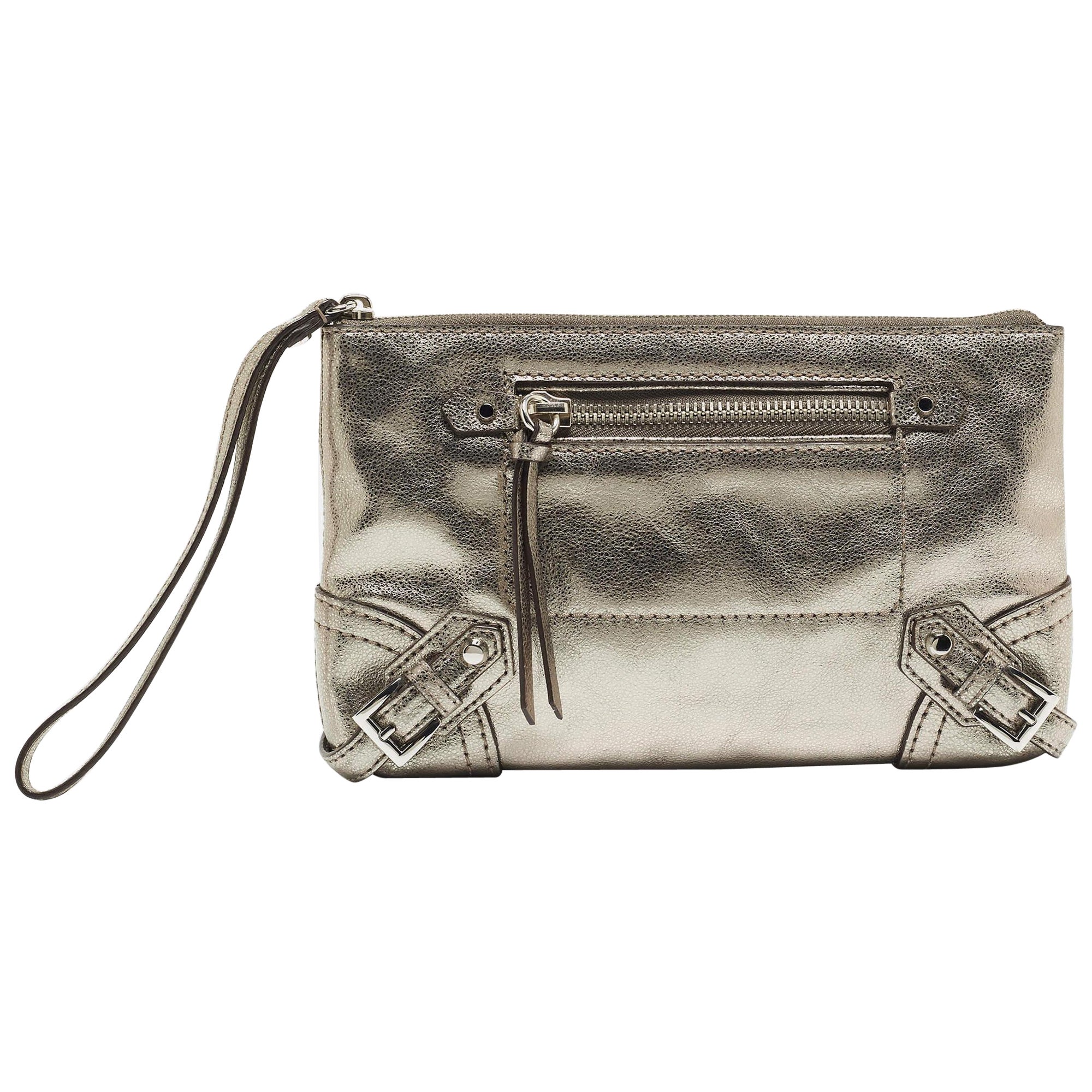 Michael Kors Metallic Grey Leather Fallon Wristlet Clutch