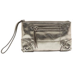 Michael Kors Metallic Grey Leather Fallon Wristlet Clutch