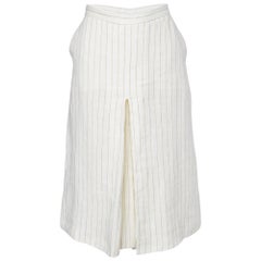 Max Mara Off White Striped Linen Pleated Culottes M