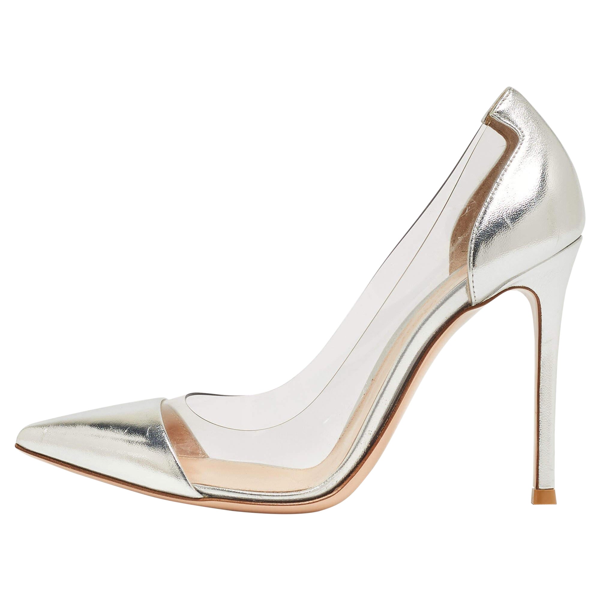 Gianvito Rossi Silver PVC and Leather Plexi Pumps Size 36 For Sale